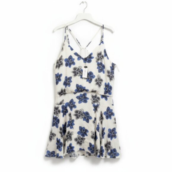 Milly Silk Dress Sz 14 NWT Blouson Tank Strappy Mini White Blue Floral Print - Picture 2 of 15